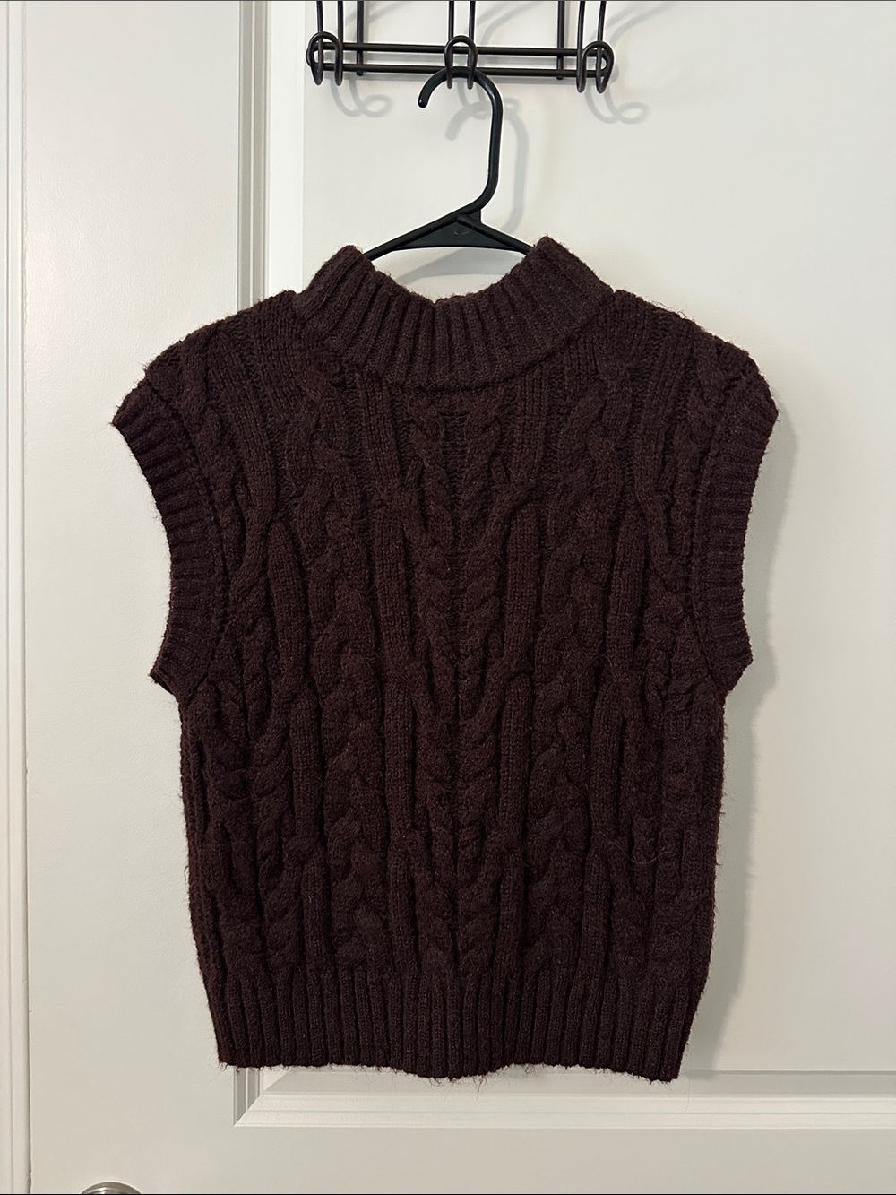 a new day Chocolate Brown Cable Knit Sleeveless Turtleneck Sweater